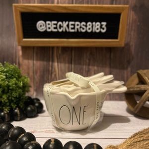 RAE DUNN |  4 Piece Measuring Cups Set “ONE” “HALF”
“THIRD” “QUARTER”